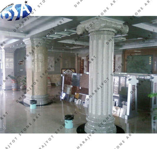 Full Hand Carved Luxury Elegant White Marble Column Pillar