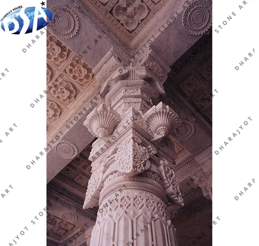 Beautiful Indian Hand Carved Temple Entrance Gate Stone Column Pillar