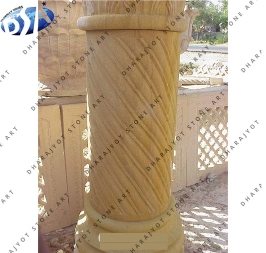 Custom Natural Stone Hand Carving Sandstone Pedestal Pillar