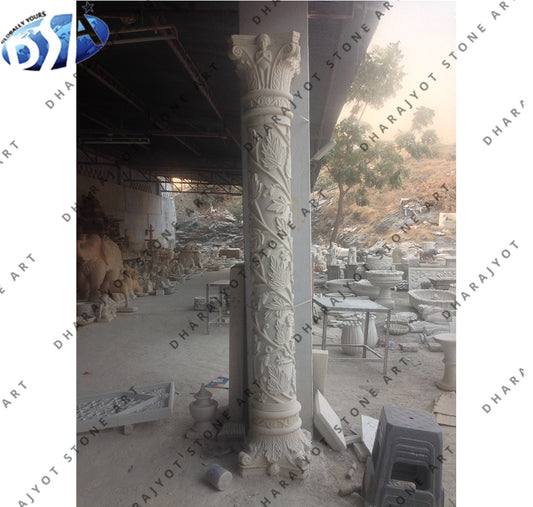 White Marble Stone Carved Column Pillar