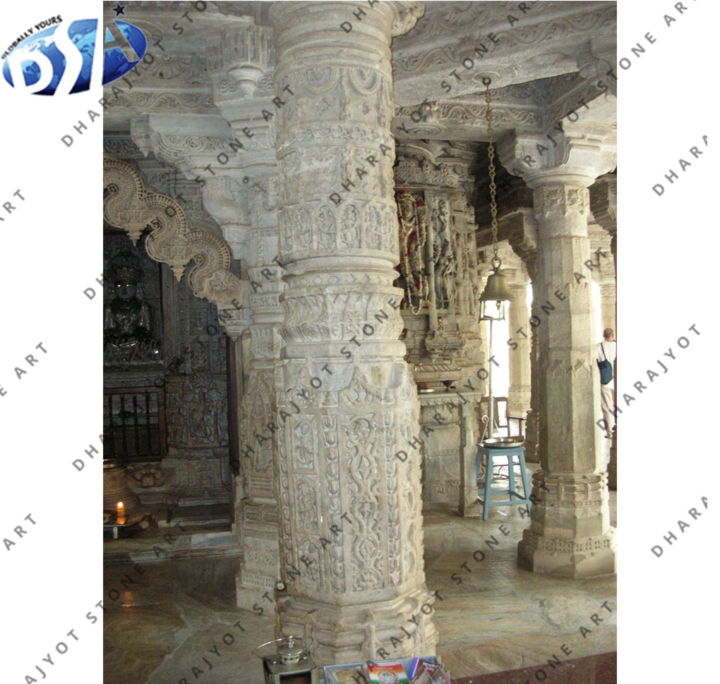 Polished Hand Carving White Marble Mandir Column Pillar