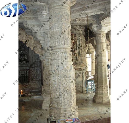 Polished Hand Carving White Marble Mandir Column Pillar
