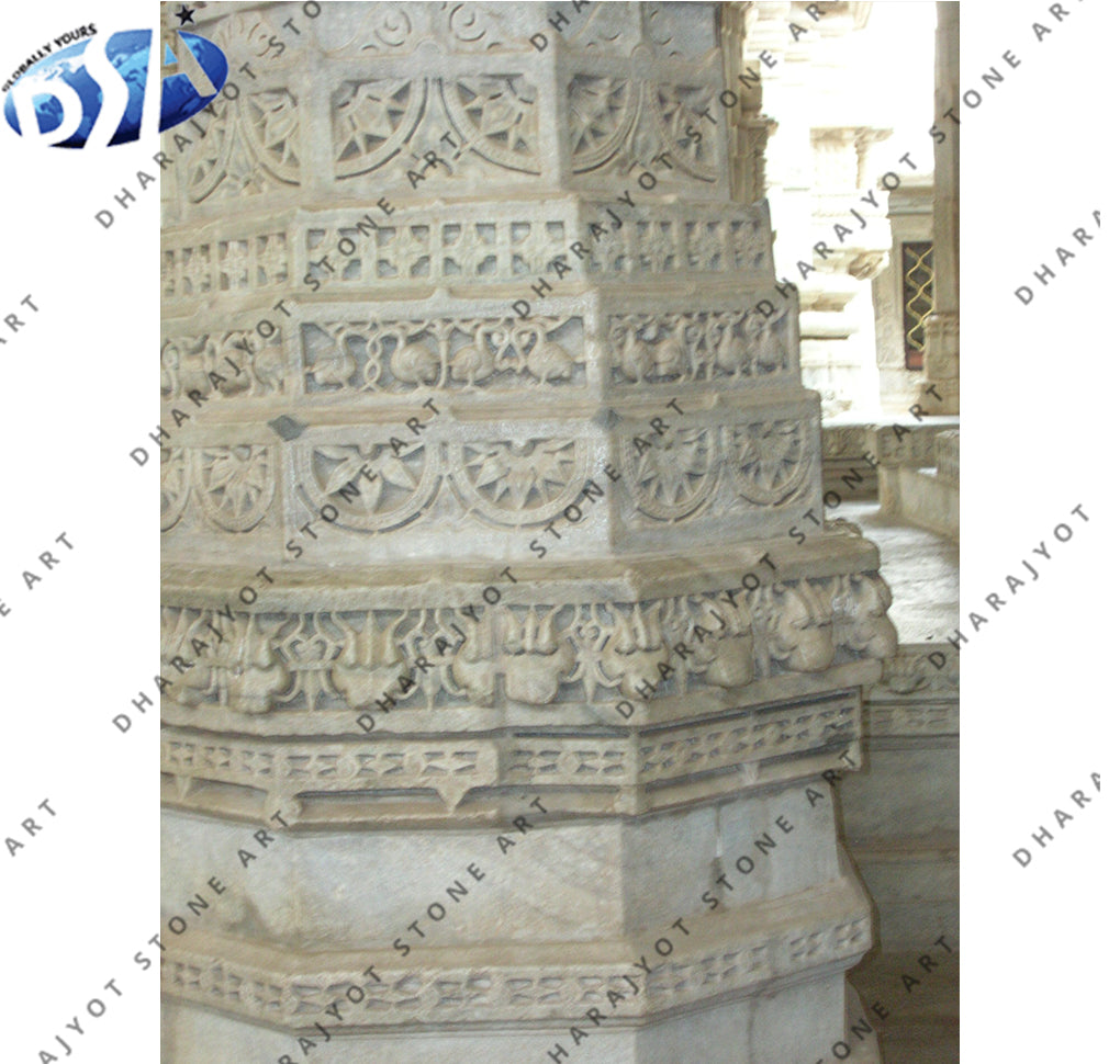 Polished Hand Carving White Marble Mandir Column Pillar