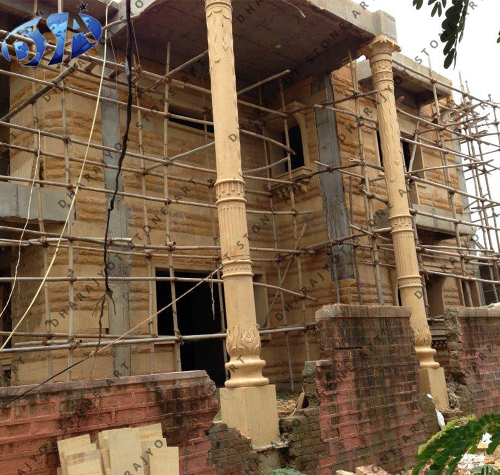 Onsite Marble Temple Construction Sandstone Column Pillar