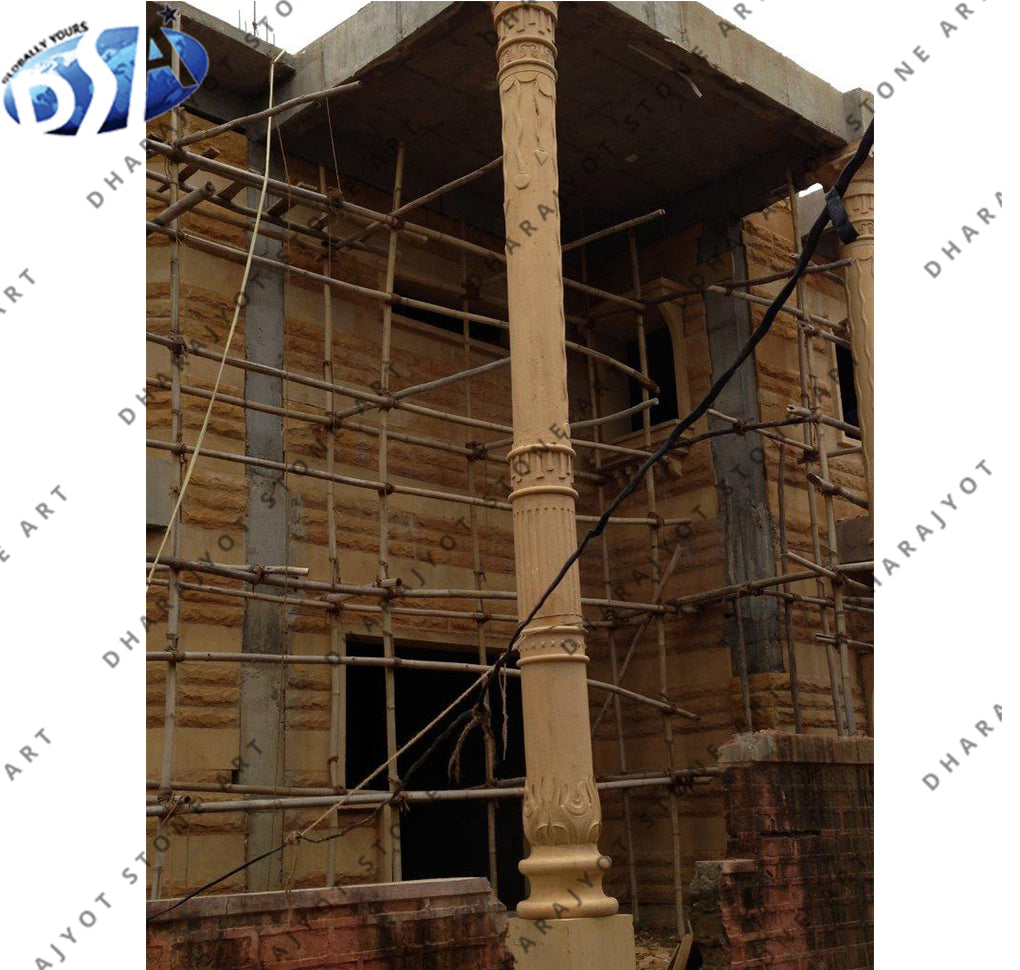 Onsite Marble Temple Construction Sandstone Column Pillar