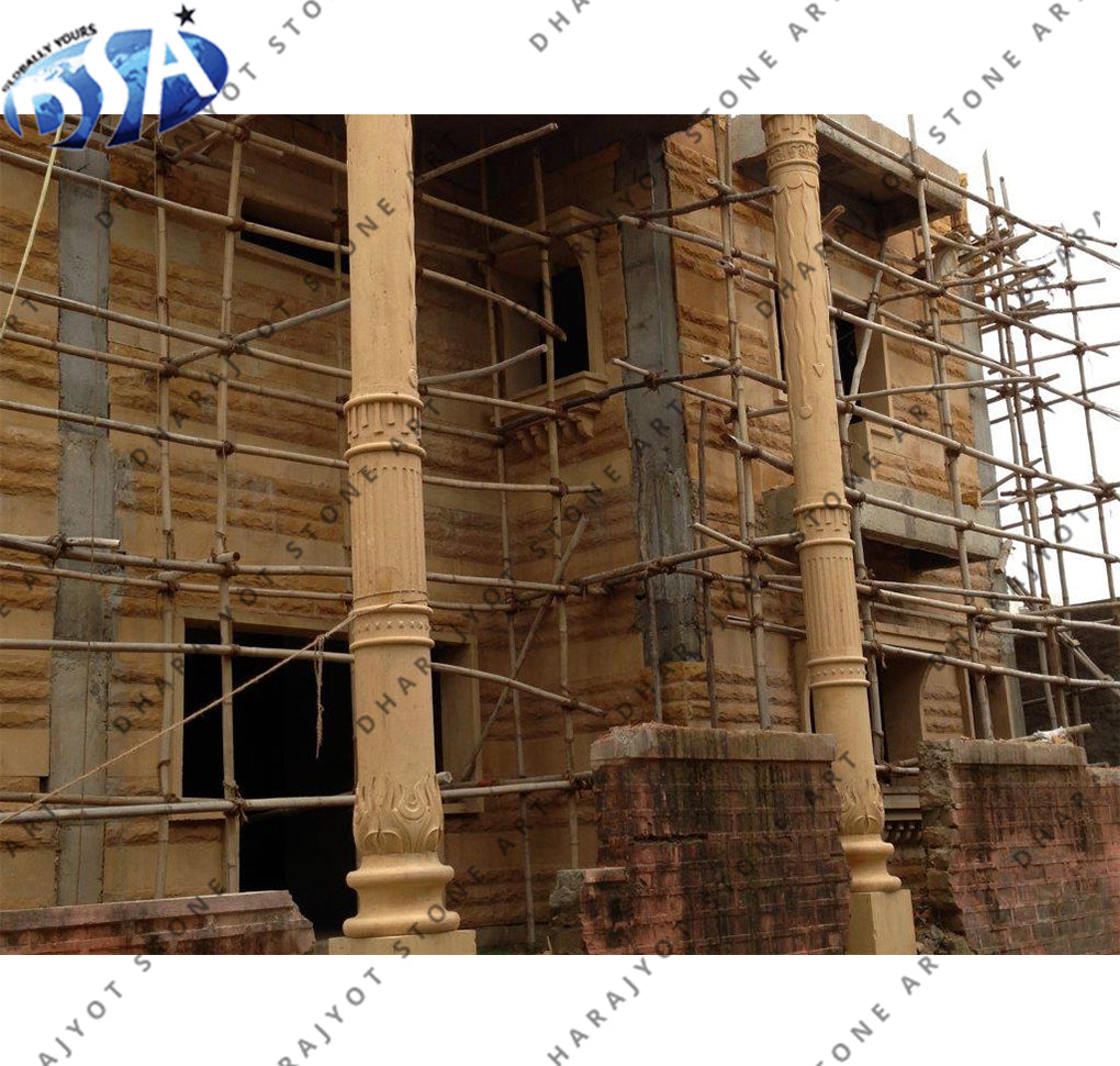 Onsite Marble Temple Construction Sandstone Column Pillar