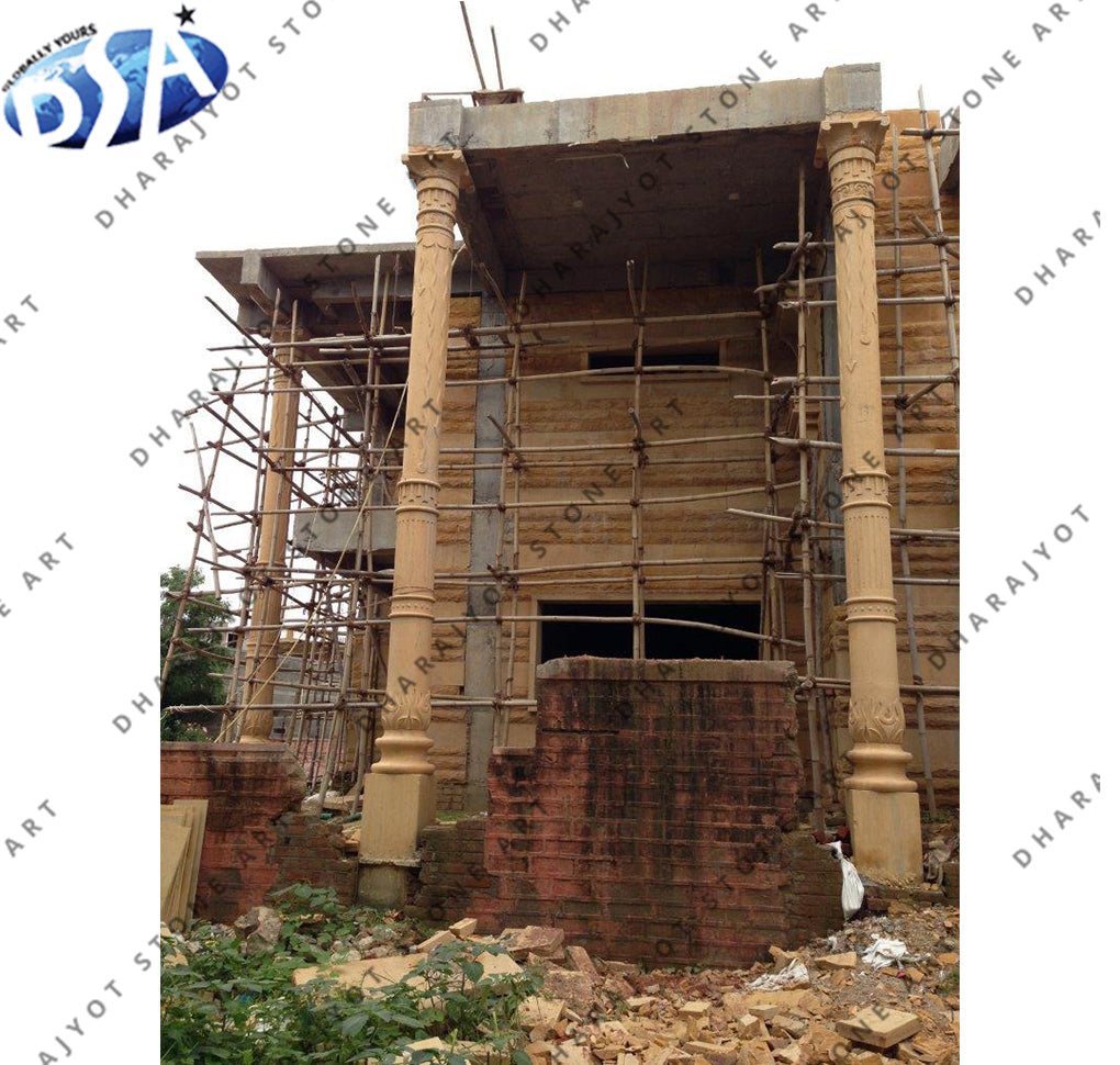 Onsite Marble Temple Construction Sandstone Column Pillar