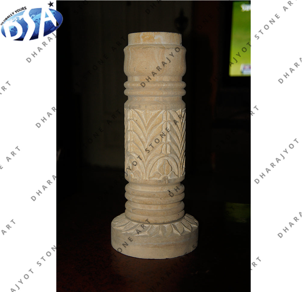 Brown Round Sandstone Hand Carved Pedestal Pillar