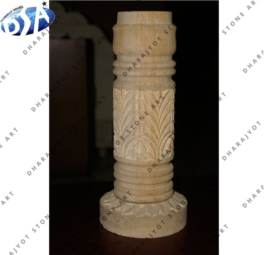 Brown Round Sandstone Hand Carved Pedestal Pillar