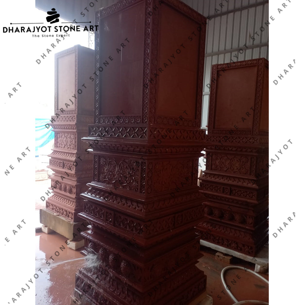 Majestic Handcrafted Red Stone Pillar
