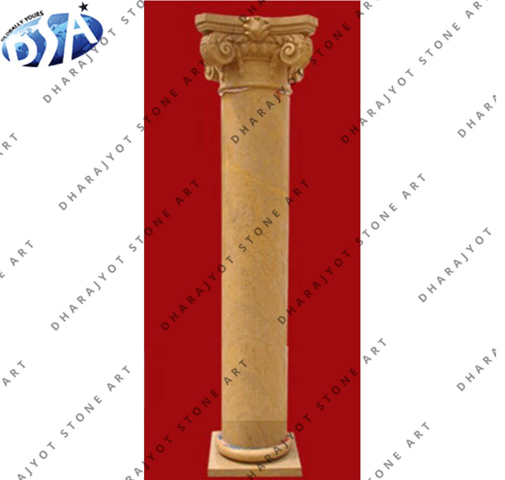 Custom Outdoor Yellow Sandstone Decoration Hand Carved Pillar