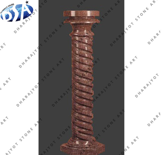 Hand Carved Red Stone Pillar