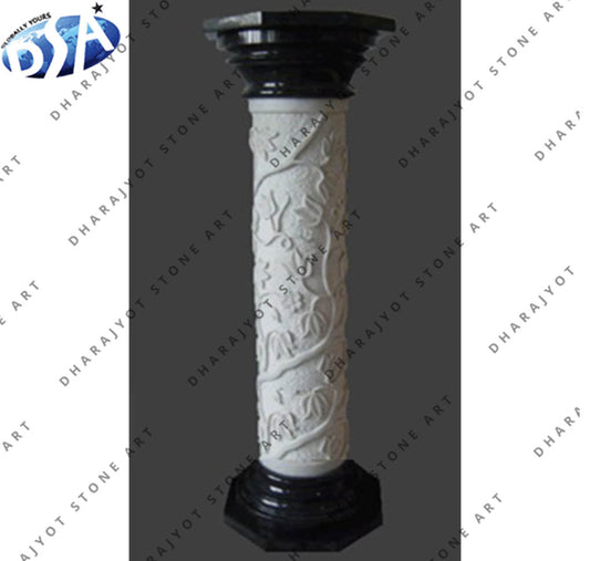 Natural Solid Marble Carving Floral Pattern Pillar