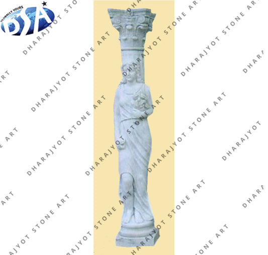 Outdoor Large Antique Marble Lady Statue Column Pillar
