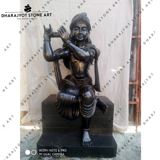 Plain Hindu Black Marble Krishna Statue