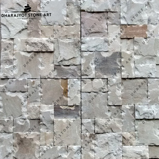 White Beige Limestone Wall Cladding Rock And Split Mosaic