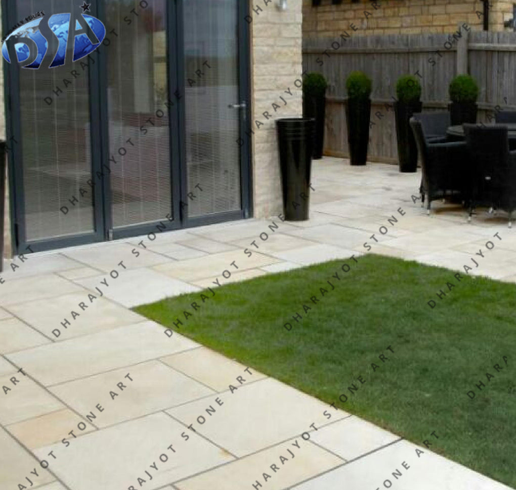 Beige Smooth & Sawn Sandstone Paving Tile