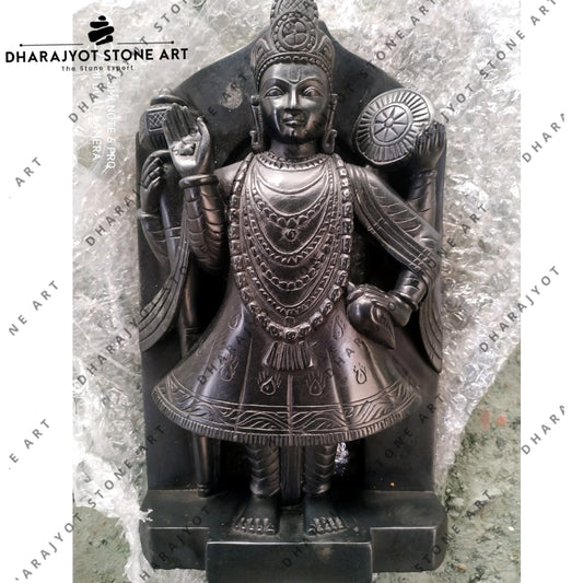 Traditional Hindu God Black Marble Shrinathji Statue