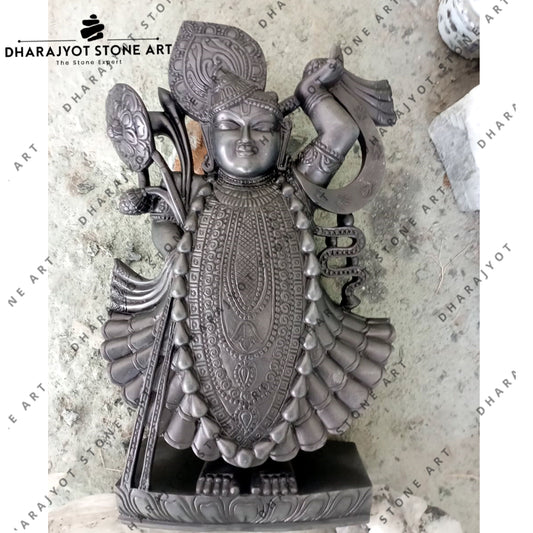 Hindu Black Marble Shreenathji Statue