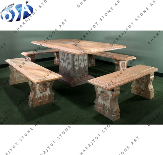 Hand Carved Marble Stone Garden Table