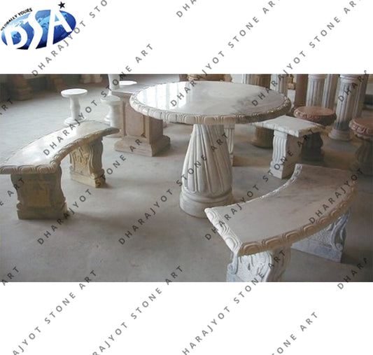 White Garden Round Marble Table