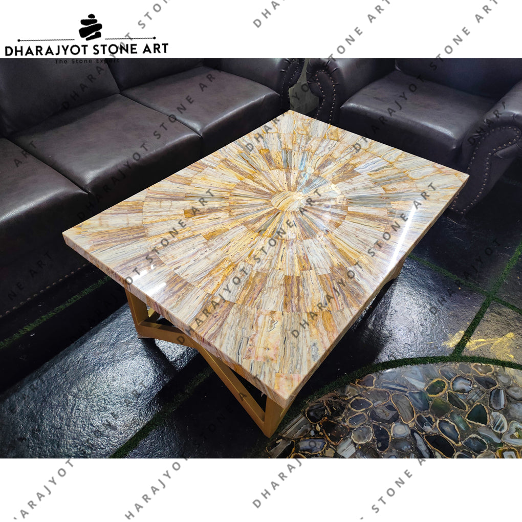 Home Decor Beige Polished Stone Yellow Table Top