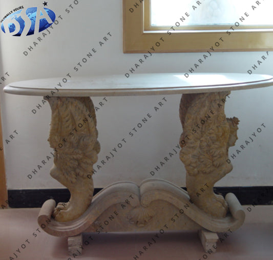 Hand Carving Elegant Yellow Marble Table Top