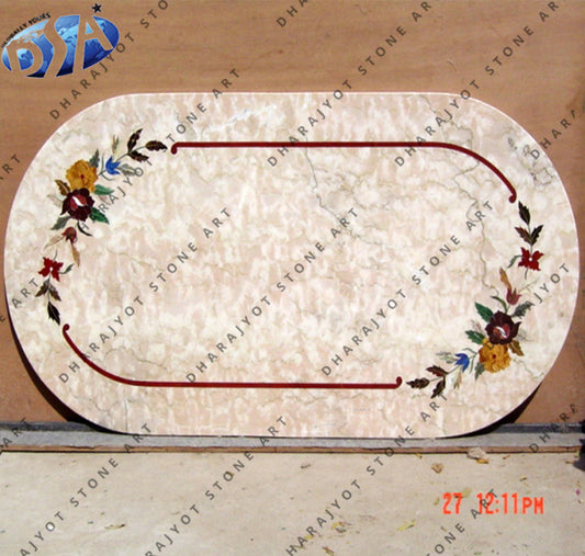 Hand Carved Indian Marble Inlay Table Top