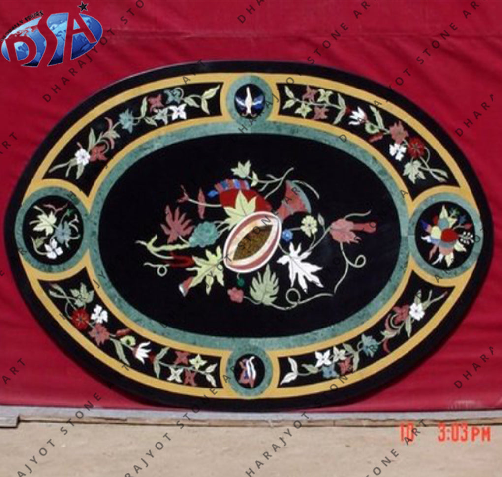 Black Oval Stone Inlay Table Top