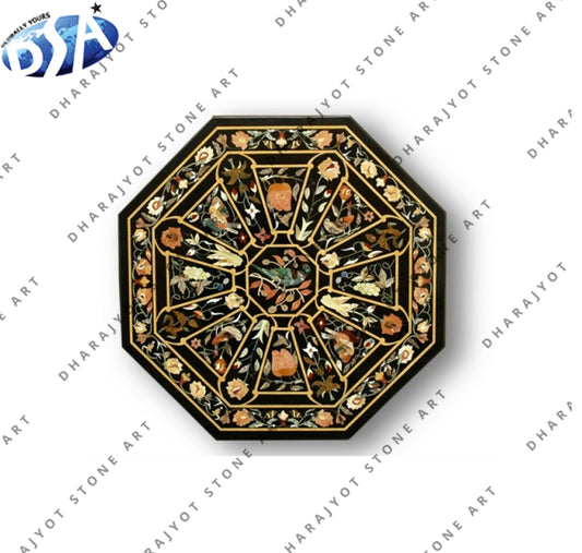 Round Marble Antique Design Inlay Work Table Top