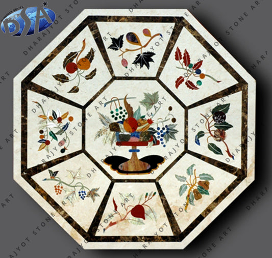 Nature Pattern Inlay Work Marble Coffee Table Top