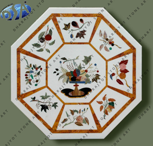 Handmade Indian Inlay Art Work Marble Table Top