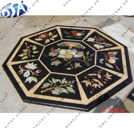 Antique Design Black Marble Coffee Table Top