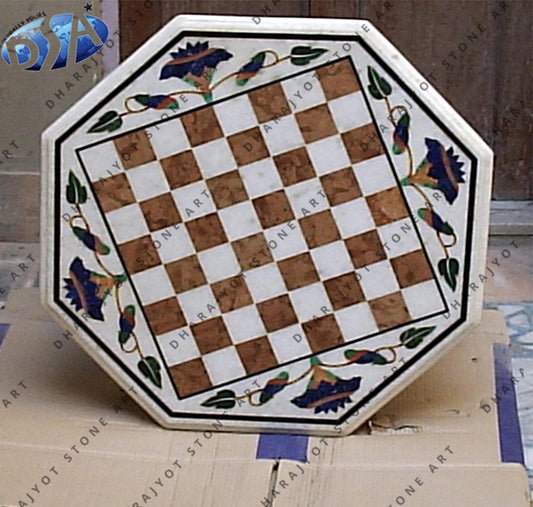 Marble Chess Board Game Set Inlay Brown Table Top