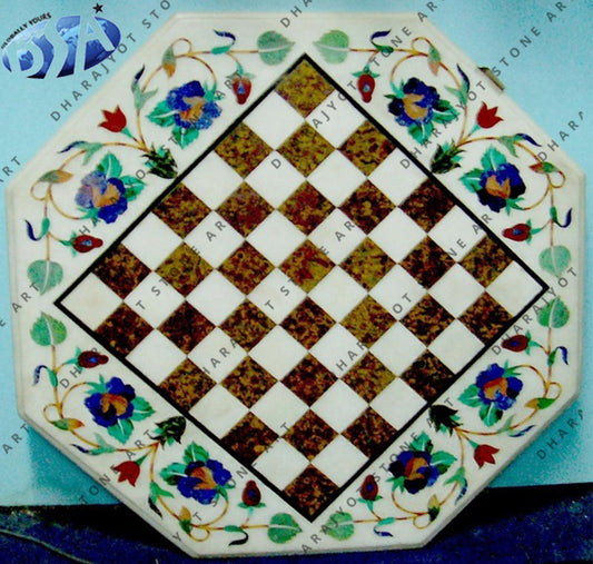 Handmade White Marble Chess Board Table Top