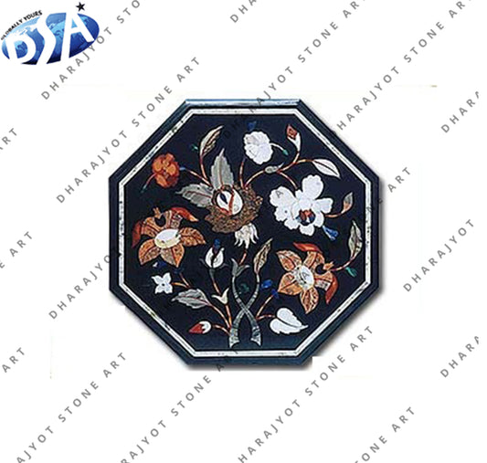 Floral Pattern Inlay Work Side Table Top