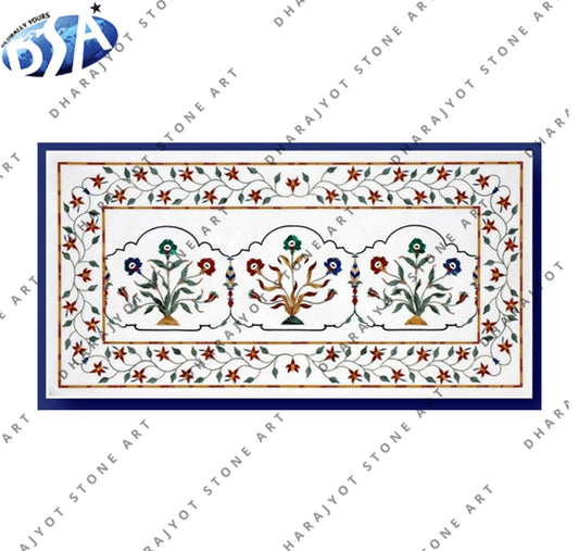 Polished White Marble Inlay Table Top
