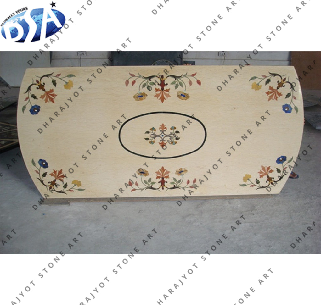 Custom Flower White Marble Inlay Work Table Top