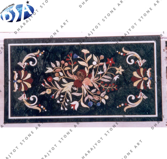Black Marble Inlay Dining Table Top