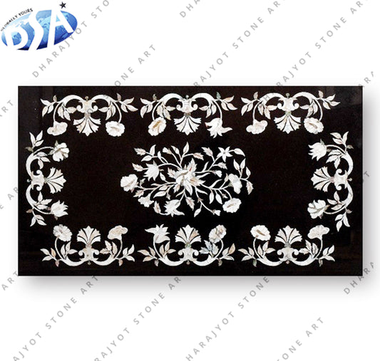 Black Rectangular Marble Inlay Table Top