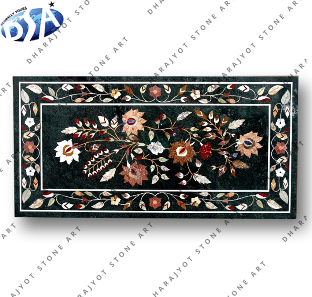 Polish Black Marble Inlay Table Top