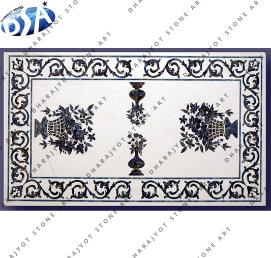 White Marble Inlay Dining Table Top