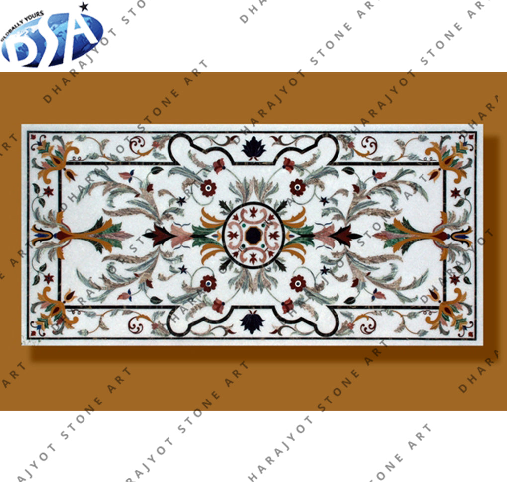 Luxury Handcrafted Waterjet Marble Inlay Table Top