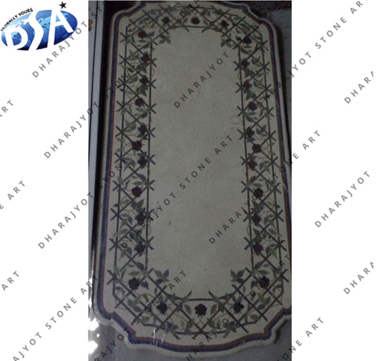 Polished White Inlay Work Marble Inlay Table Top