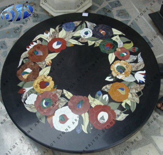 Coffee Inlaid Black Marble Table Top