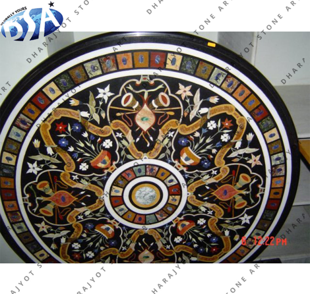 Black Marble Inlay Work Table Top