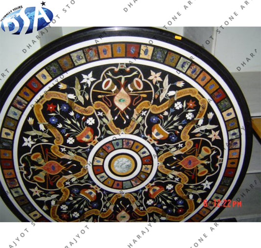 Black Marble Inlay Work Table Top