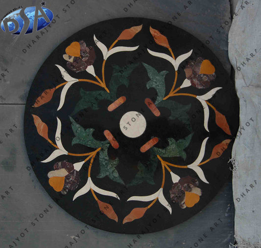 Round Shape Black Marble Office Table Top