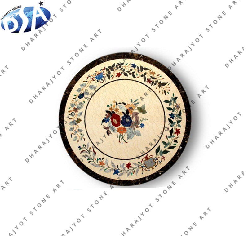 Handmade White Marble Round Table Top