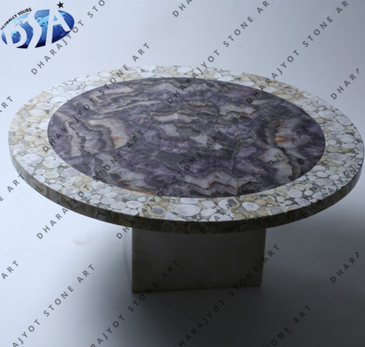 Italian Luxury Purple Marble Round Dining Table Top